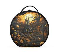 Murciélago De Halloween Luna Amarilla Bolsa de Maquillaje Organizador de Circular Cosméticos Bolsas Creatividad con Divisor Ajustable para Mujeres