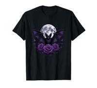 Murciélago Vampiro de Medianoche con Luna de Rosas moradas Camiseta