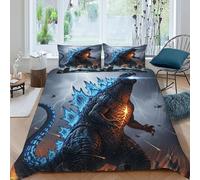 murciélagoalla Godzilla Funda De Edredón Monstruo Gigante 3D Antialérgica Microfibra Ropa De Cama 2 Fundas De Almohada para Niños Y Hombres Decoración del Dormitorio Double（200x200cm）