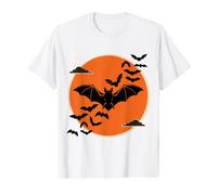 Murciélagos Cosecha Luna Noche Cielo Halloween Espeluznante Arte Aterrador Camiseta gráfica económica