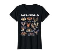 Murciélagos del Mundo Lindo ilustración de Dibujos Animados Camiseta gráfica económica, Mujer, Negro, XS