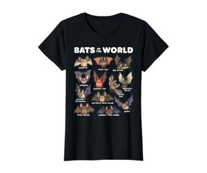 Murciélagos del Mundo Lindo ilustración de Dibujos Animados Camiseta gráfica económica, Mujer, Negro, XL