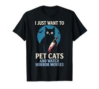 Murder Cat I Just Want To Pet Cats and Watch Horror Movies Camiseta