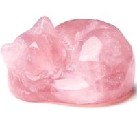 Murielle Sublime - Figura de gato de cuarzo rosa - Objeto de decoración para dormitorio o decoración de salón - Estatua decoración interior de gato dormido de piedra pulida - Objeto de decoración de