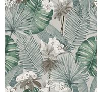 Muriva Eden Isla Hoja Papel Pintado Exótico Plantas Pared Flores - Gris M37809