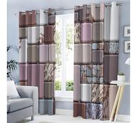 Muro De Piedra De Patchwork 3D Cortinas Opacas 140Anx240Al Cm, Textura Abstracta Marrón Rosado Cortina, Fibra Poliéster Lavable Protegiendo La Privacidad Sala De Estar Cortina con Ojales 2 Piezas