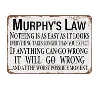 Murphy's Laws - Letrero vintage de hojalata con texto en inglés "Nothing is as easy as it look" Everything Takes Longer Than You Expect - Arte de pared divertido para el hogar, cocina, bar, pub