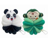 MURRI&MURRDI 2 esponjas de baño para niños, adorable esponja de lufa para niños pequeños, esponja exfoliante de malla para ducha de niños, 55 g (2 dibujos animados A)