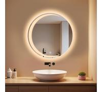 Mursche Espejo Baño con Luz LED - Redondo 50cm Espejos Regulable en Pared Corpo Inteiro de Brillo con Memoria e Interruptor Casa de Banho Táctil 3 Colores