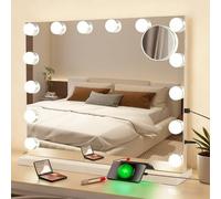 Mursche Hollywood Espejo con iluminación - Espejo de Maquillaje con 14 Leds, Espejo cosmético con 3 Modos táctiles Regulables Espejo de Maquillaje Grande 50x40cm