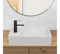 Mursche Lavabo para baño encimera Cerámica - Cuadrado sobre encimera Blanco pequeño con efecto loto