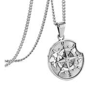 murtoo Collar de brújula para hombre, de acero inoxidable, collar de plata y oro, grabado 3D, brújula con mapa del mundo, regalos para hombres y mujeres, unisex, 20"+2", Acero inoxidable, Sin piedra