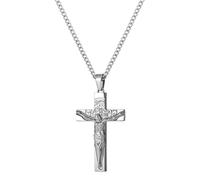 murtoo Collar de cruz para hombre de acero inoxidable, colgante de Jesús en plata y oro, cadena de eslabones o cadena de trigo a elegir, 50+5cm, Acero inoxidable, No es una piedra preciosa