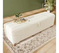 MURUL Banco de cama con espacio de almacenamiento hidráulico, banco acolchado de 165 x 38 cm, caja de almacenamiento, adecuado para dormitorio, salón y pasillo, aspecto de pana beige