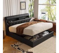 MURUL Lit rembourré de Style, lit hydraulique, Rangement caché au Chevet, Avec sommier à Lattes et Avec tête de, Rangement Pour le coffre de, PU, sans matelas, negro (negro, 140 x 190 cm)
