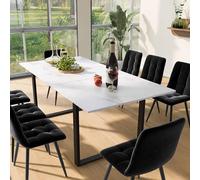 MURUL Mesa de comedor telescópica, 140/180 x 80 x 75 cm, patas de metal y patas cuadradas, tablero de MDF blanco moderno con patrón de mármol, doble uso para hogar y oficina