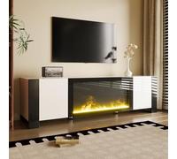 MURUL Mueble bajo para TV con chimenea eléctrica, efecto llama, color a juego, sin función de calefacción, alto brillo