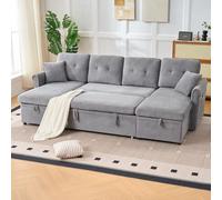 MURUL Sofá esquinero en forma de U con función de dormir para sala de estar o habitación de invitados, sofá cama grande con cajón, cómodo sofá de chenilla, espacio de almacenamiento extra, sofá grande