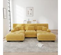 MURUL Sofá esquinero modular de lujo, de gran tamaño, en forma de U, sofá cama convertible, color amarillo