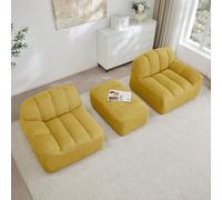 MURUL Sofá modular Boneless de 2 plazas en forma de L, cojín profundo con 1 otomana, no requiere montaje, color amarillo