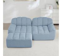 MURUL Sofá modular Boneless de 2 plazas en forma de L con 1 otomana para salón, no necesita montaje, color azul