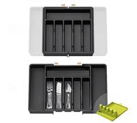 MURUMA® Organizador Cubiertos Cajón Cocina Extensible + Reposa Cucharones | Bandeja Ajustable 8 Compartimentos 33-57cm | Cubertero Libre BPA