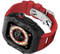MURVE Caja de reloj de fibra de carbono + correa de goma para reloj, kit de repuesto para Apple Watch SE 8/7/6/5/4, caja de reloj de acero inoxidable de 49 mm, hebilla de titanio, kit de repuesto,