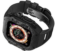 MURVE Caja de reloj de fibra de carbono + correa de goma para reloj, kit de repuesto para Apple Watch SE 8/7/6/5/4, caja de reloj de acero inoxidable de 49 mm, hebilla de titanio, kit de repuesto,