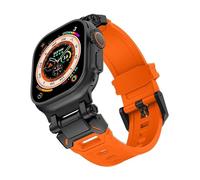 MURVE Correa de goma suave para Apple Watch Ultra 2 1 Band 49mm 45mm 44mm 42mm S10 46mm Pulsera de goma de lujo para IWatch Series 9 8 7 6 SE 5 Accesorios Correas de reloj(Black orange,42/44/45/49mm)
