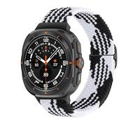 MURVE Correa de nailon trenzada para Samsung Galaxy Watch 7 Ultra Band, pulsera tejida de nailon elástica de 47mm, correas de reloj(15 black white)