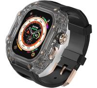MURVE Glacier RM Mod Kit + correa de caucho fluorado, para Apple Watch Ultra 8 7 6 5 4 SE 45 mm, 44 mm, 49 mm, bisel de lujo transparente modificado + correa deportiva de goma, For 45mm, Ágata