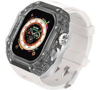 MURVE Glacier RM Mod Kit + correa de caucho fluorado, para Apple Watch Ultra 8 7 6 5 4 SE 45 mm, 44 mm, 49 mm, bisel de lujo transparente modificado + correa deportiva de goma, For 45mm, Ágata