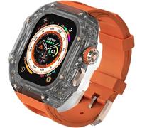 MURVE Glacier RM Mod Kit + correa de caucho fluorado, para Apple Watch Ultra 8 7 6 5 4 SE 45 mm, 44 mm, 49 mm, bisel de lujo transparente modificado + correa deportiva de goma, For 44mm, Ágata