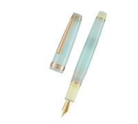 MURVE Pluma estilográfica transparente color azul hielo con clip dorado y plateado de 12,4 mm para una escritura suave EF/F/M (bloqueo de color, punta curva de 1,0 mm)