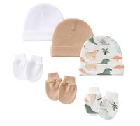 MURYE Juego de 3 gorros y manoplas de algodón transpirable para recién nacidos, gorro y manoplas de regalo para recién nacidos y fundas de mano, Color 8, Talla única