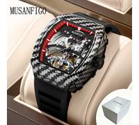 MUSANFIGO Reloj Mecánico Automático de Moda para Hombre, Correa de Silicona, Tipo Barril, Reloj de Pulsera Mecánico Deportivo de Lujo para Hombre, Regalo, Sin Batería