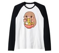 Musaraña Japonesa Comiendo Fideos Ramen Kawaii Lindo Divertido Camiseta Manga Raglan