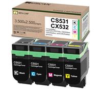 MUSCAN CS531 CX532 - Cartucho de tóner con chip inteligente, paquete de 4 | Compatible con impresoras Lexmark CS531dw CS632dwe CX532adwe CX635adwe, repuesto para impresoras 75M10K0 75M10C0 75M10M0