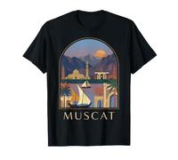Muscat Omán Coastal Skyline Retro Viaje Diseño Camiseta