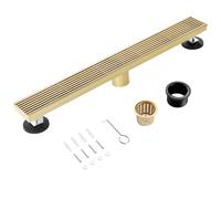 muschbath Drenaje de ducha lineal de 24 pulgadas, drenaje de ducha dorado cepillado, rejilla extraíble, acero inoxidable 304, fácil de instalar y limpiar para baños (base de drenaje no incluida)