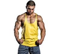 Muscle Alive Hombre Camisetas de Tirantes Entrenamiento Hombre Fitness Deportivo Gimnasio Tops Camisetas T-Shirts Chaleco T1001 Amarillo S
