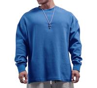 Muscle Alive Hombres Básico Manga Larga Gofre Sudaderas Camisa de Entrenamiento Ajuste Holgado Ejercicio Pull-Over Camisa de Cuello Redondo Color Azul M