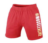 Muscle Alive Hombres Culturismo Gimnasio Rutina de Ejercicio Pantalones Cortos Terry Algodón 7 Inseam MA New-Rojo M