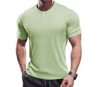 Muscle Cmdr Henley-Camiseta de Manga Corta Hombre,Camiseta Ajustada Henley de Manga Corta para Hombre Verde L