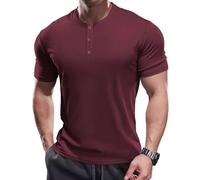 Muscle Cmdr Henley-Camiseta de Manga Corta Hombre,Camiseta Ajustada Henley de Manga Corta para Hombre roja L