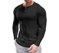 Muscle Cmdr Henley-Camiseta de Manga Larga Hombre,Camiseta Ajustada Henley de Manga Larga para Hombre Negro S