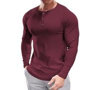 Muscle Cmdr Henley-Camiseta de Manga Larga Hombre,Camiseta Ajustada Henley de Manga Larga para Hombre roja L