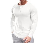 Muscle Cmdr Henley-Camiseta de Manga Larga Hombre,Camiseta Ajustada Henley de Manga Larga para Hombre Blanca XL