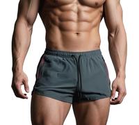 Muscle Cmdr Pantalones Cortos Deportivos para Hombre, Pantalones Cortos para Entrenamiento de Gimnasia,Ligeros De Secado Rápido.con Bolsillos de Cremallera Gris M