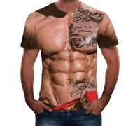 Muscle Shirts for Men, Short-Sleeved 3D Printing Milk Silk Fake Muscle Shirt, Funny Shirt for Internal and External Wear in All Seasons